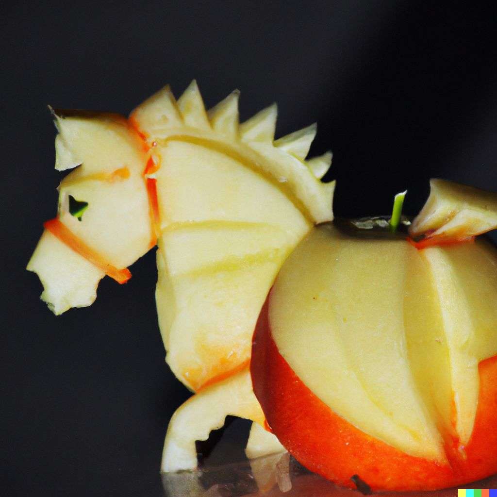 a horse, fruit carving